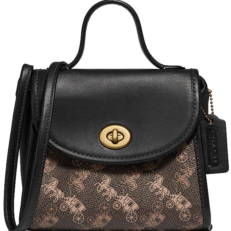 COACH/蔻驰 马车印花 旋转扣 手提单肩包 3002 牛皮革\PVC 深蓝色拼色