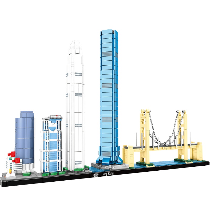 积木拼装模型益智城市街景建筑启蒙玩具广州小蛮腰9香港14岁成人(香港天际线)