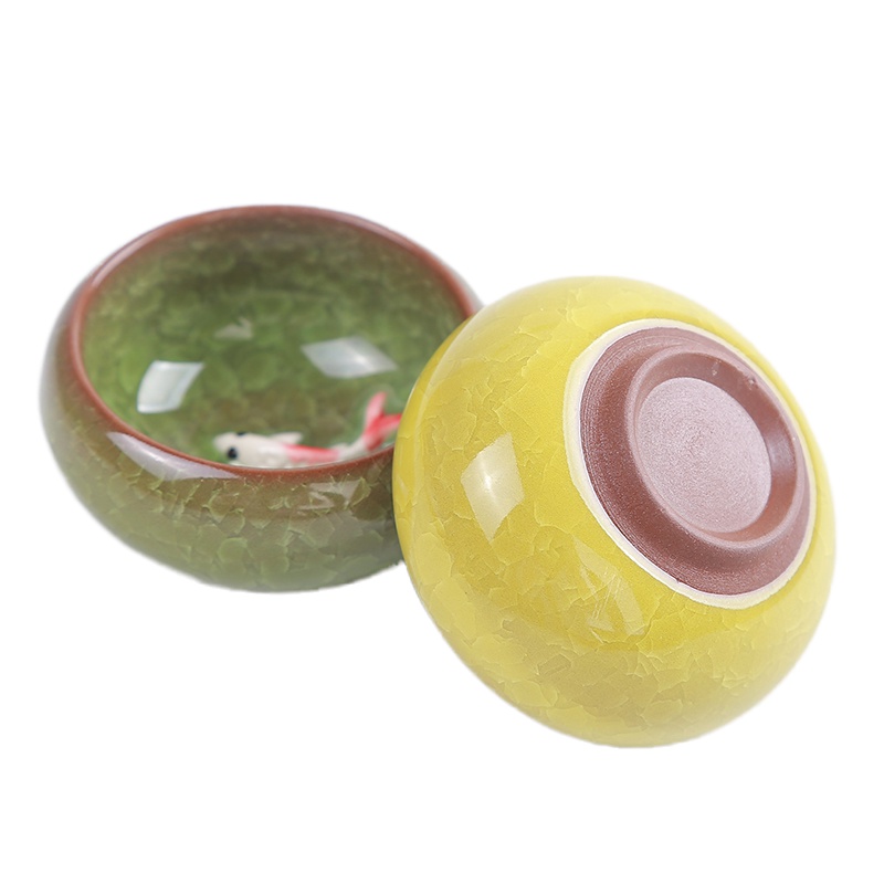 陶瓷紫砂功夫组合茶具单杯主人冰裂杯子釉纹家用品茗茶盏小茶杯 封后 6个混机不同色罗汉杯