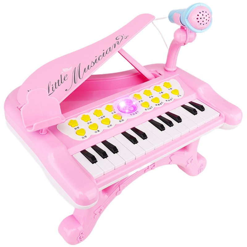 宝宝钢琴炎玩具儿童迷你可弹奏小钢琴仿真电子琴婴儿启蒙键盘唱歌 24键多功能小钢琴·粉[基础版]送琴谱