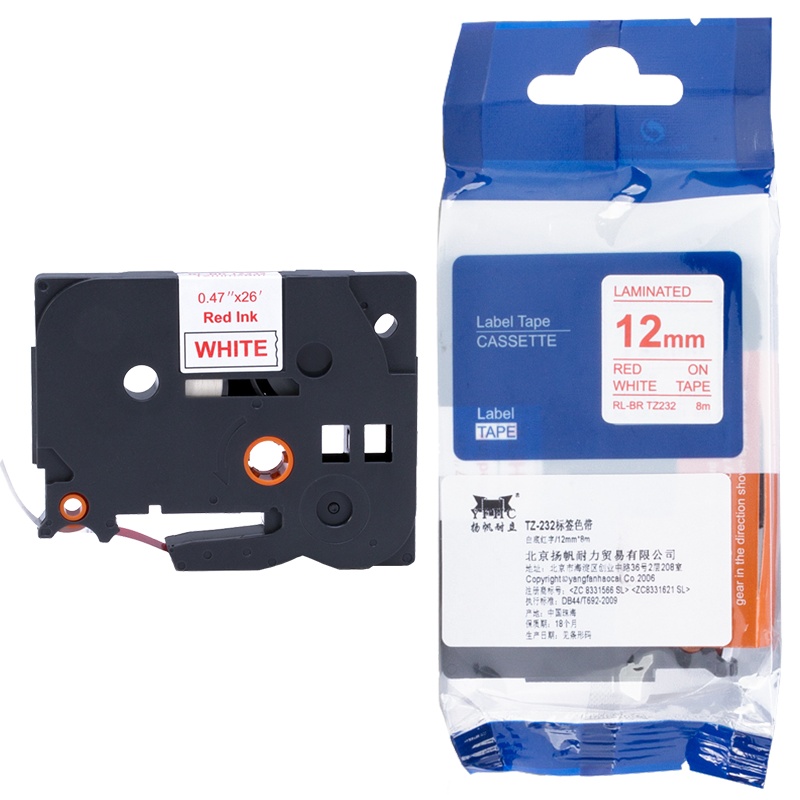 扬帆耐立(YFHC) TZ-232标签色带(白底红字/12mm) 适用GL100 PT200/1000/1000BM