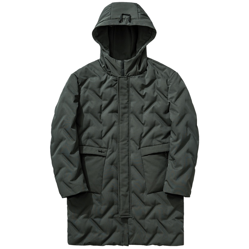 千纸鹤无缝休闲羽绒服2019冬季青年男士中长款连帽外套60205