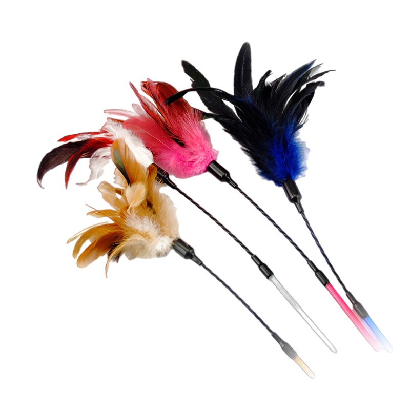 田田猫 螺旋黑杆羽毛逗猫棒