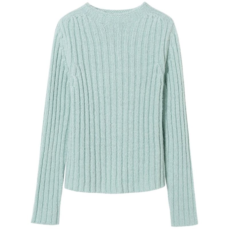 伊布都ibudu2020春季新款半高领薄荷绿长袖针织衫套头毛衣毛衫