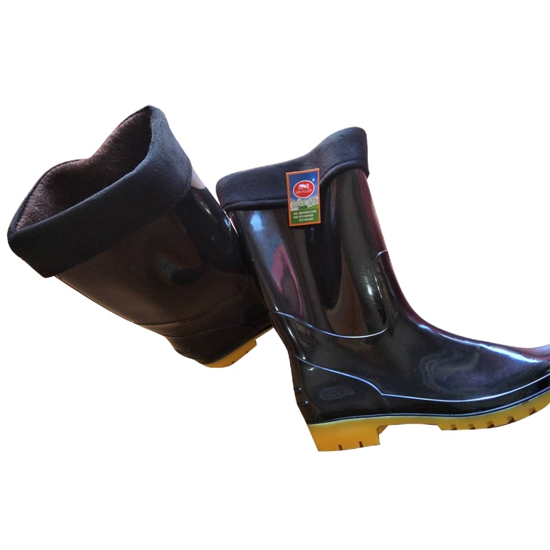 顺连 PVC男士加绒橡塑雨靴 黑黄色