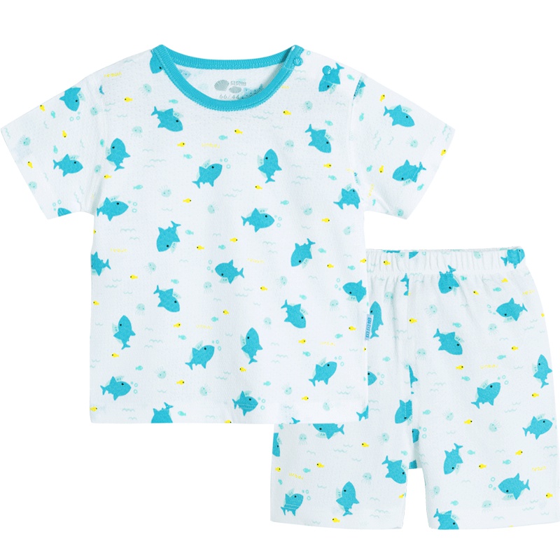 贝贝怡男童装短袖纯棉内衣套装宝宝夏装儿童透气提花短T恤裤两件装BB8111