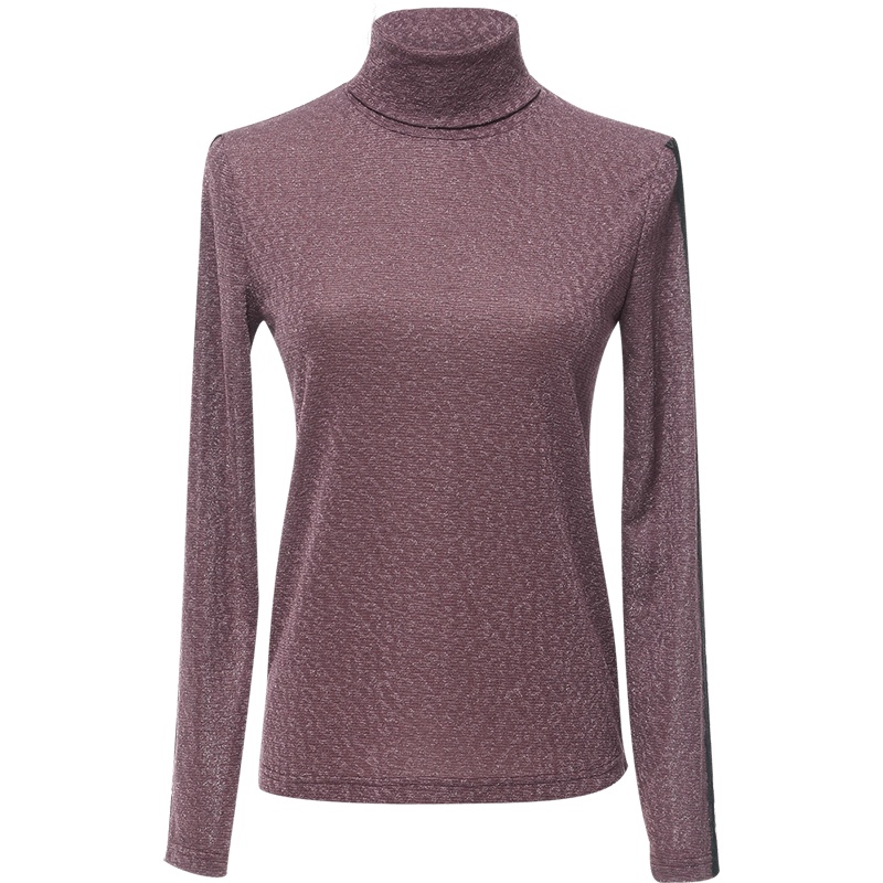 欧昵雪秋冬季高领套头修身T恤打底衫女蕾丝拼接长袖上衣