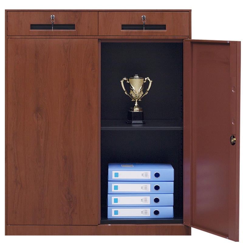 震海 木纹二斗矮柜文件柜办公柜矮柜木纹红档案资料柜办公柜类钢制加厚办公室储物柜