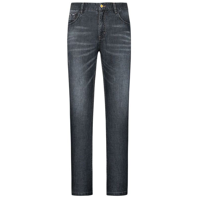 才子男装tries牛仔裤男士夏季新款休闲直筒裤子刺绣弹力修身长裤潮