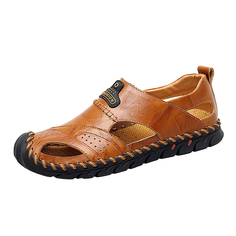 策乐(cele)夏季凉鞋男真皮牛皮沙滩鞋男手工缝制男鞋透气休闲鞋男HY-7830