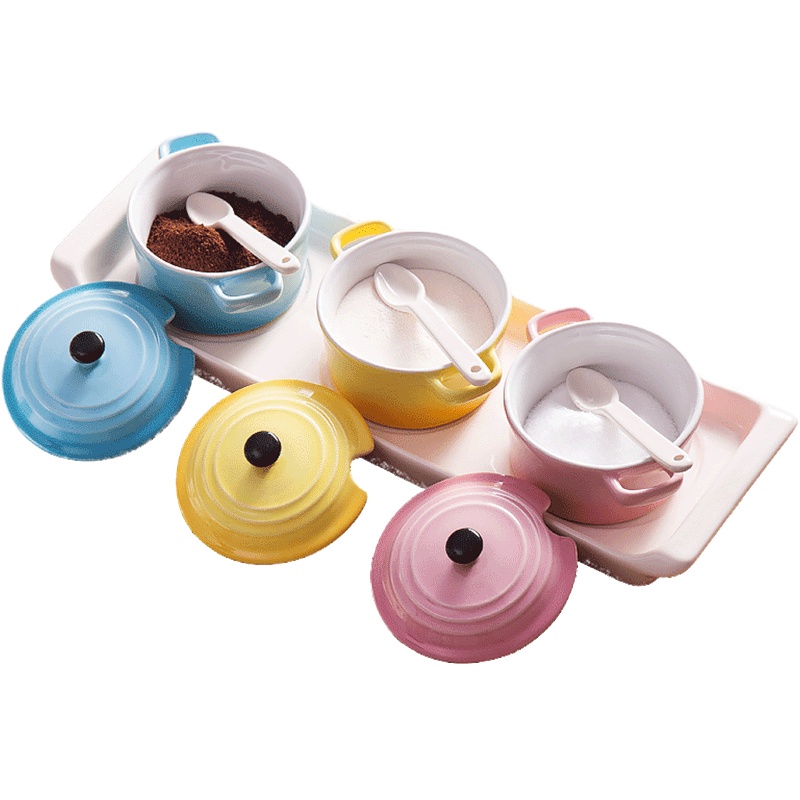 宝优妮 陶瓷调味罐套装家用调料瓶三件套厨房用品用具小百货调味罐