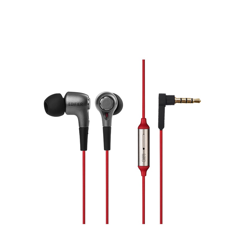 Edifier/漫步者 H230P手机3.5mm插孔有线耳机入耳式重低音炮通用线控耳塞带麦 酷黑红色