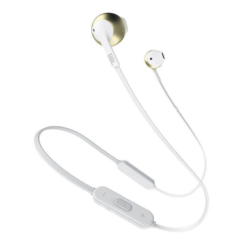 JBL TUNE205BT无线蓝牙耳机 运动耳机 T205BT半入耳式音乐耳机 带麦手机可通话 香槟金