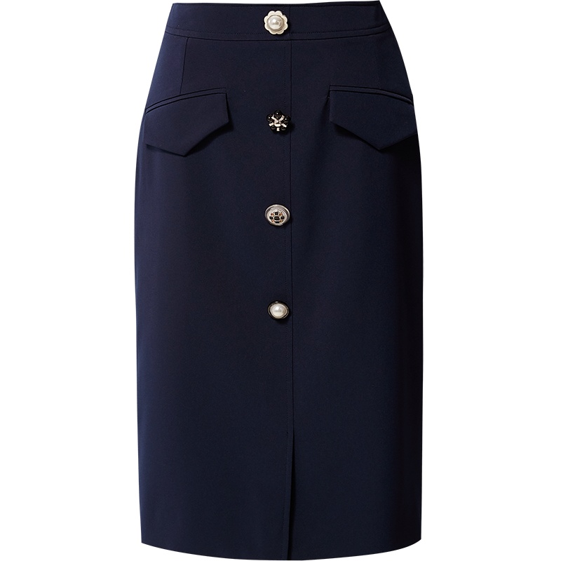 欧昵雪气质高腰显瘦中长半身裙女前开叉包臀一步裙