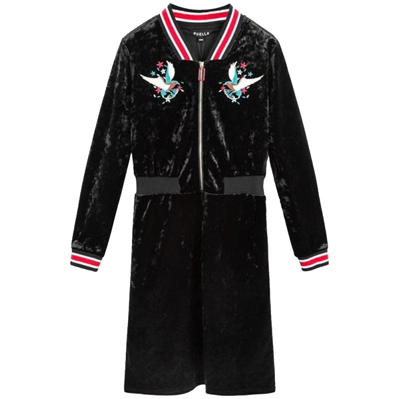 【热卖】很仙的连衣裙洋气春装新款韩版学生修身显瘦法式网红丝绒长袖裙子20011654