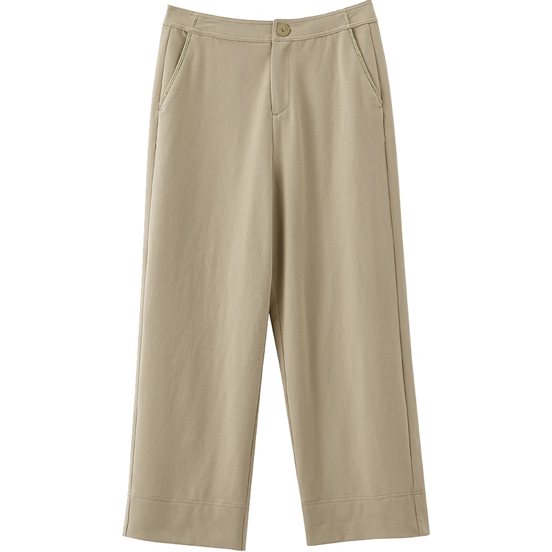 茵曼2019秋季新款文艺复古高腰休闲裤女直筒宽松九分垂感裤子阔腿