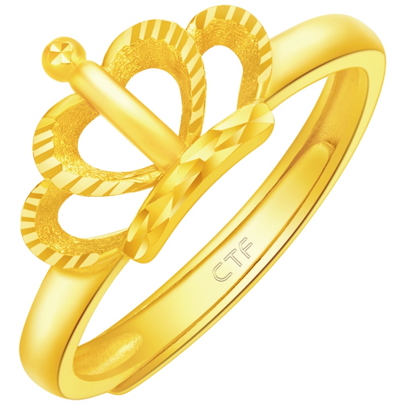 周大福珠宝首饰车花皇冠足金黄金戒指计价（工费58元）F205112