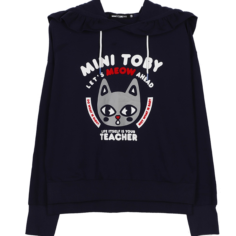 a02新款韩版少女卡通印花潮木耳边连帽卫衣女DTU5BA101KT