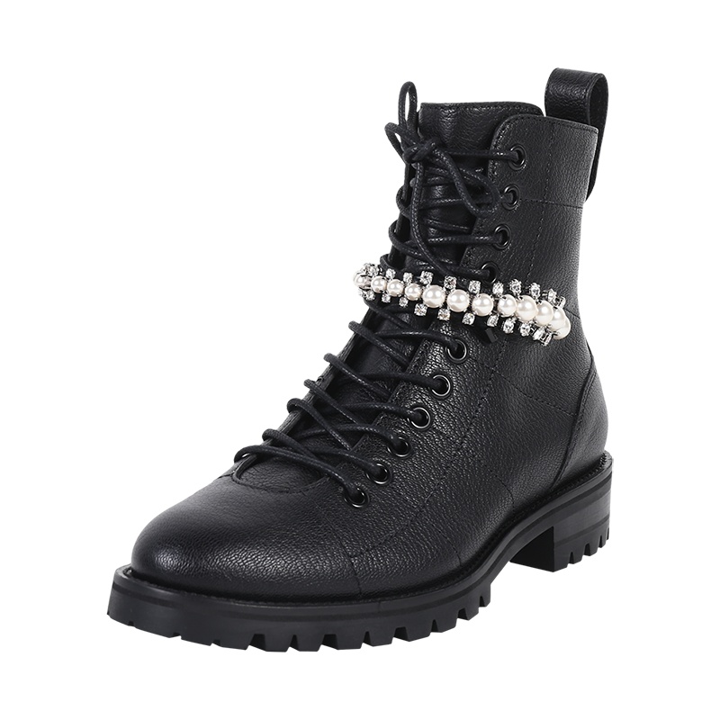 周仰杰 JIMMY CHOO 女士皮革系带短靴CRUZ FLAT QSO 202