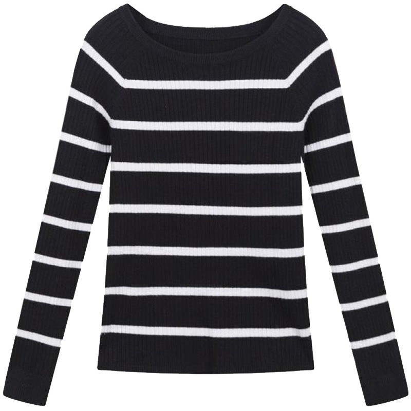 拉贝缇秋装打底针织衫韩版淑女小清新简约条纹修身长袖女60006193