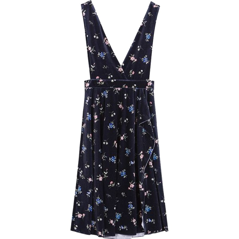 拉贝缇金丝绒冬季连衣裙韩版V领松紧高腰修身显瘦中长裙60006189