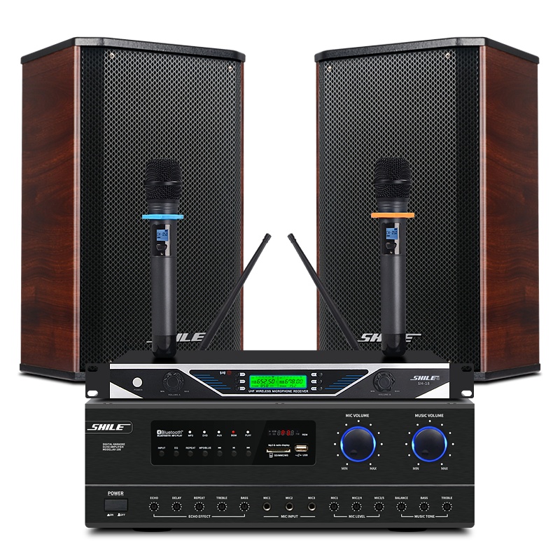狮乐(SHILE)会议室音响组合套装蓝牙功放壁挂音箱无线话筒会议背景音响套装108功放+108红音箱+18无线话筒