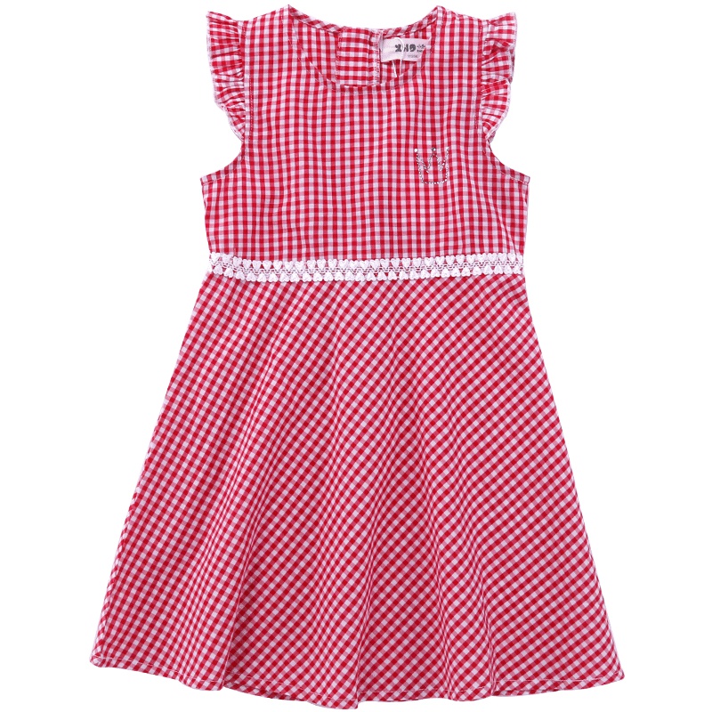 商场同款小红豆女童裙子夏装新款儿童宝宝红色格子洋气A字连衣裙