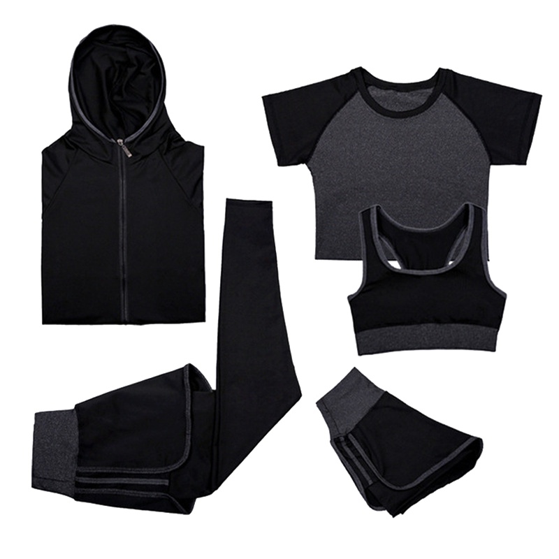 五件套瑜伽服 新款健身服跑步短裤上衣大码速干宽松健身房运动套装 16212