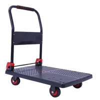 手推车 60*90*90cm承重600斤可折叠 黑色静音款四轮工厂仓库搬运工具车 PLA300-DX货物小板车