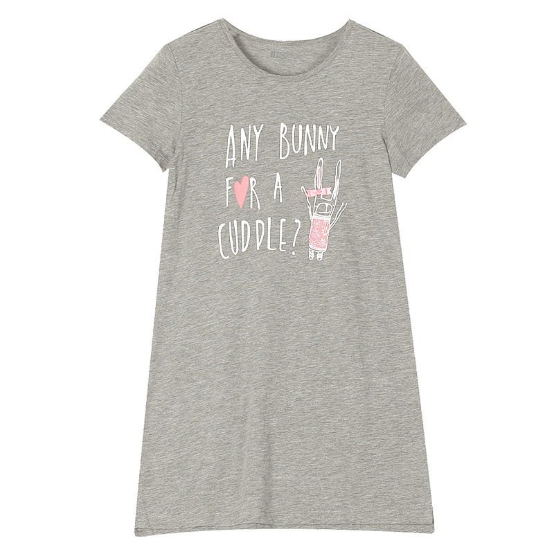 [商场同款]红豆居家夏款女童棉质家居裙小女孩圆领萌趣印花休闲风短袖睡裙