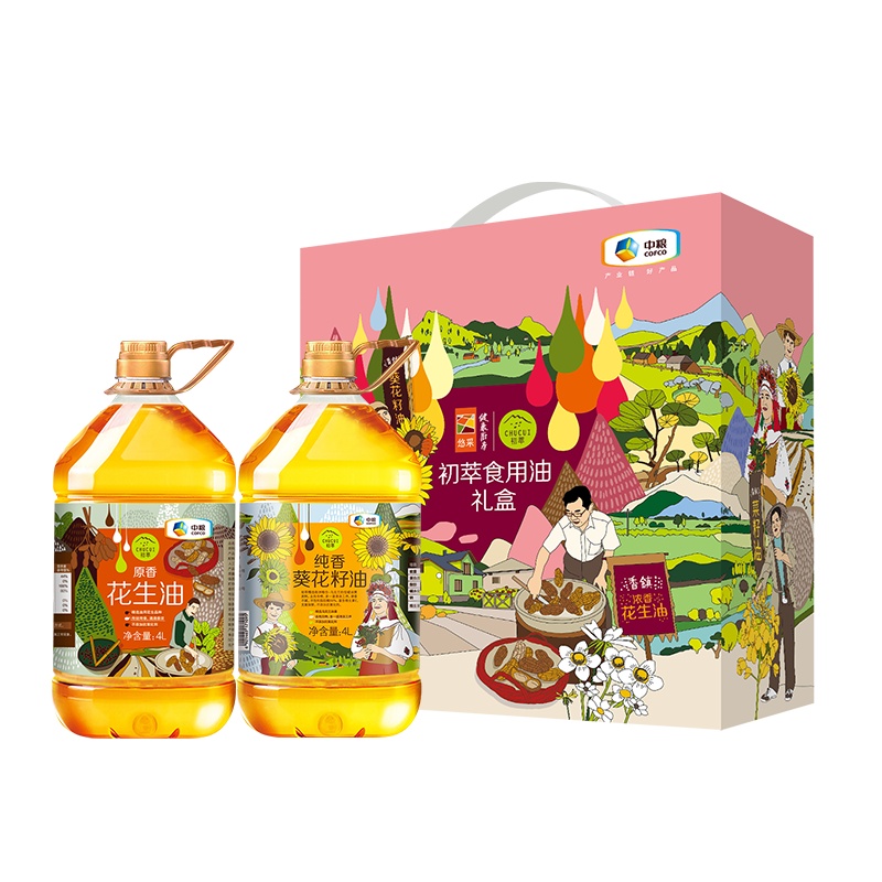 中粮初萃 食用油节日礼盒 4L*2（葵花籽油+花生油） 送礼