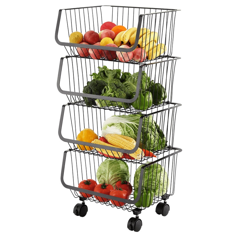 四季沐歌(MICOE) 黑色不锈钢厨房置物架多层落地置物架家用品调料架水果蔬菜篮子储物收纳架