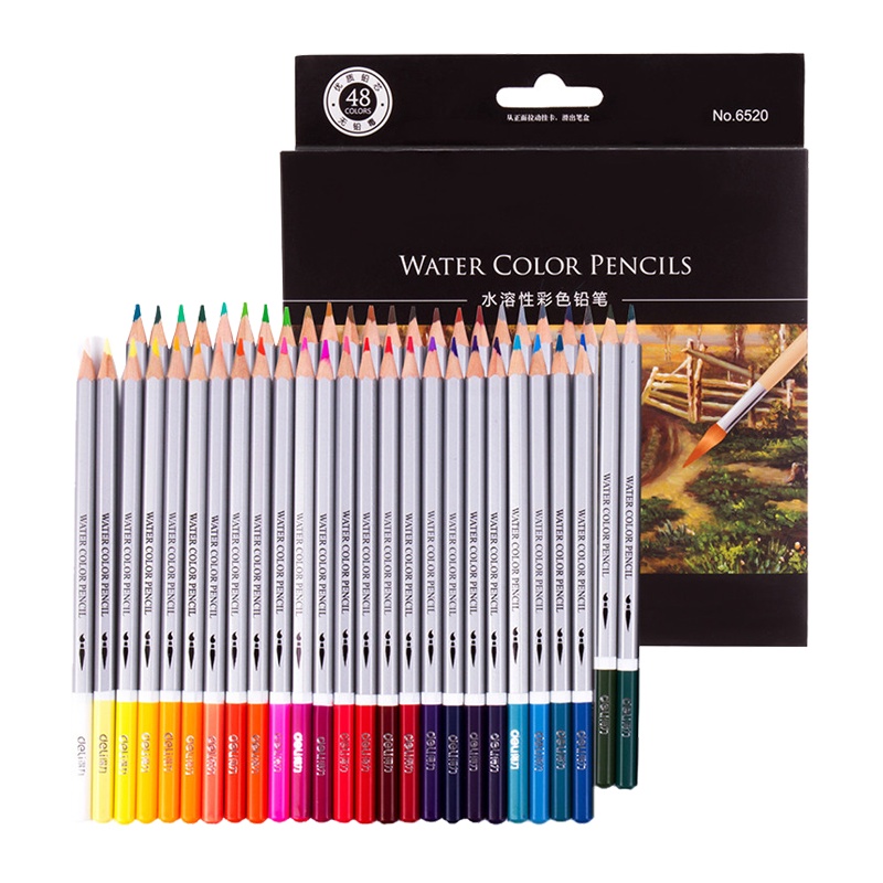 得力(deli)6520水溶性彩色铅笔48色彩盒装 秘密花园填色笔 涂鸦绘画彩铅 彩画笔 涂色笔 学生文具 笔类