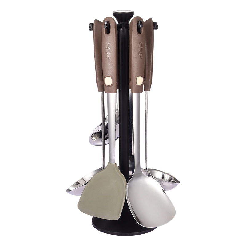 爱仕达ASD 全套勺铲304不锈钢套铲五件套中式铲护锅铲子漏勺汤勺饭铲厨房置物架RCS05B1WG