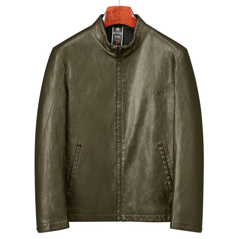 雅鹿男装新品网格透气内里百搭立领男士皮衣外套1137PA19188