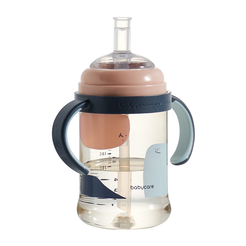 babycare3.0成长奶瓶ppsu耐摔防胀气 新生婴儿鸭嘴奶瓶吸管大宝宝 奥里安蓝300ml(直饮款)