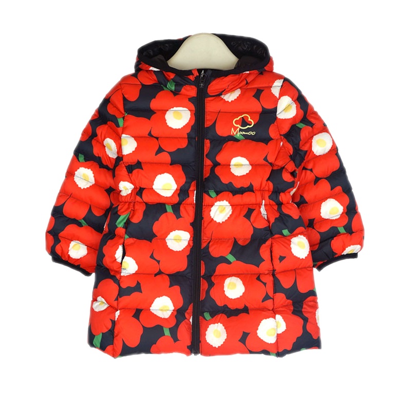 美特斯邦威moomoo莫莫童装295715女童冬装时尚多方案长款超轻白鸭绒连帽羽绒服