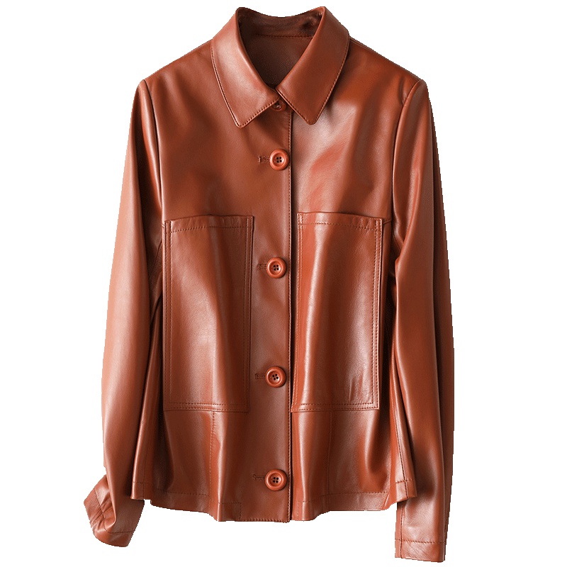 憨厚皇后 海宁新款真皮皮衣2019春季休闲时尚女士绵羊皮韩版外套T