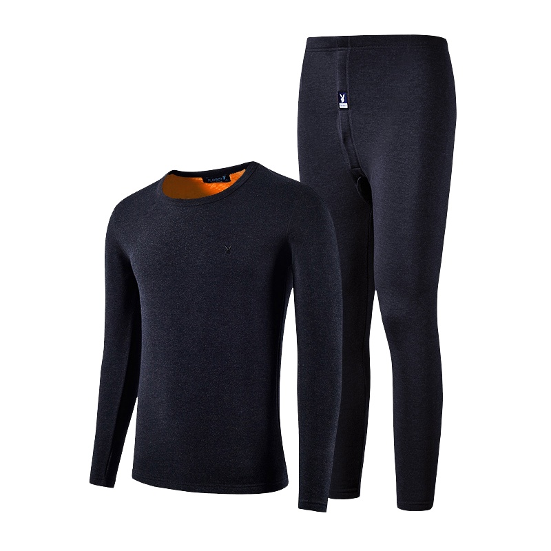 [买1送1]花花公子保暖内衣加绒厚款圆领套装上衣下裤组合多色贴身