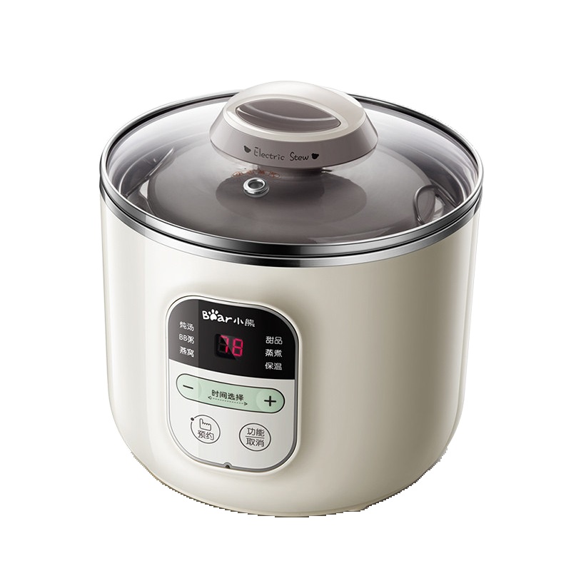 小熊(Bear)电炖盅DDZ-B12E2 1.2L天然白瓷内胆 微电脑智能预约 煲汤BB粥甜品燕窝 宿舍家用电炖锅