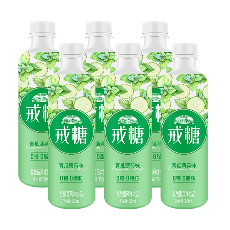 界界乐(Jelley Brown)戒糖 乳酸菌风味饮品果汁 青瓜薄荷味 330ml*6瓶