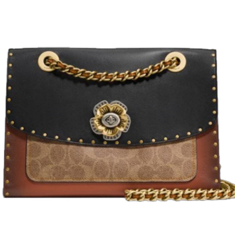 [直营]COACH蔻驰Parker系列涂层帆布铆钉蛇皮细节女士手提包单肩包斜挎包女包