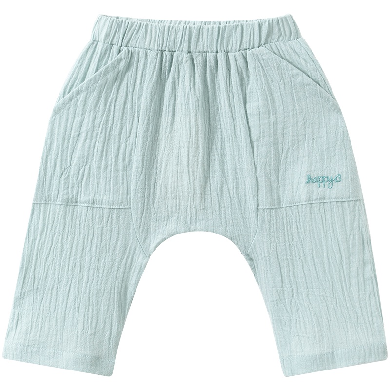 哈贝比纯棉夏季薄款纱布男宝宝七分裤婴儿薄款大屁屁裤子