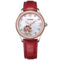 天霸(TIANBA)手表 休闲时尚镂空全自动机械皮带女表 专柜同款 机械表 女TL6020.02PE 红色皮带