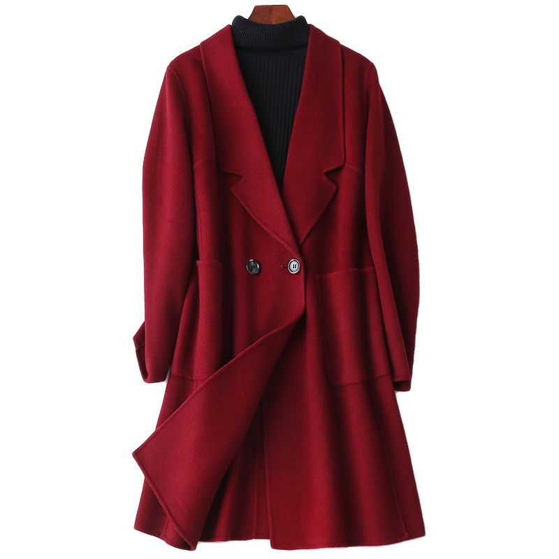 秋冬新款双面毛呢大衣女士2019秋冬时尚流行羊毛呢子外套