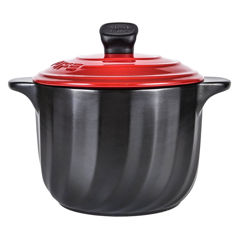 雅诚德 砂锅炖锅家用燃气汤锅陶瓷煲明火耐高温大砂锅双盖瓦罐汤煲石锅礼盒 5.5L火焰红