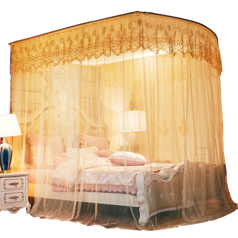 曼凝家纺 落地式U型蚊帐伸缩蚊帐落地宫廷蚊帐加粗不锈钢加宽重叠门支架导轨单双人蚊帐1.2/1.5/1.8米