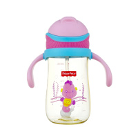 Fisher Price费雪 PPSU婴儿防漏防呛6-18个月宝宝儿童学饮杯配背带 300mlFP-8089A 粉色