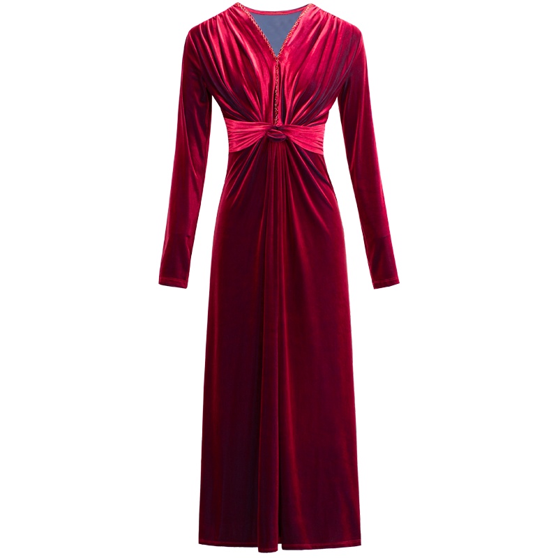 高端贵夫人红色连衣裙气质秋装2022新款女法式收腰丝绒礼服裙