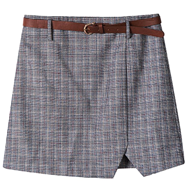 拉夏贝尔新款不对称复古时尚格子修身显瘦潮女半身短裙10018021